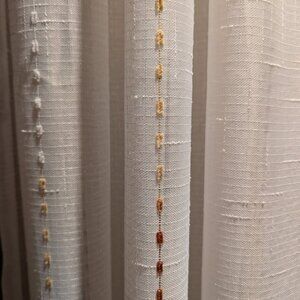 Curtain - White Sheer - Vertical Stripes - Rust Gradient Hairball Embroidery